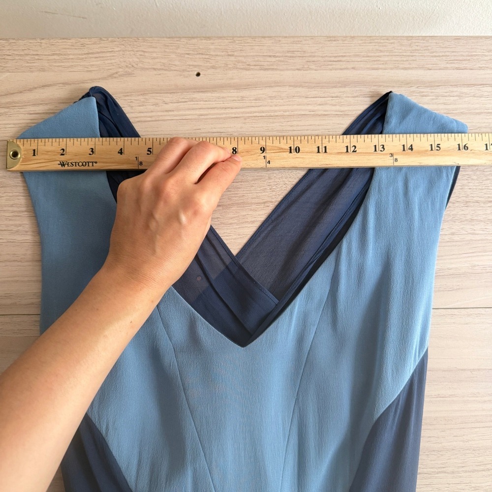Reiss Colorblock Chiffon Maxi Dress Crisscross Back Blue Size 6 Excellent - Picture 6 of 9
